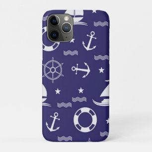 Nautical Navy Blue Seamless Patterns Background iPhone 11 Pro Case