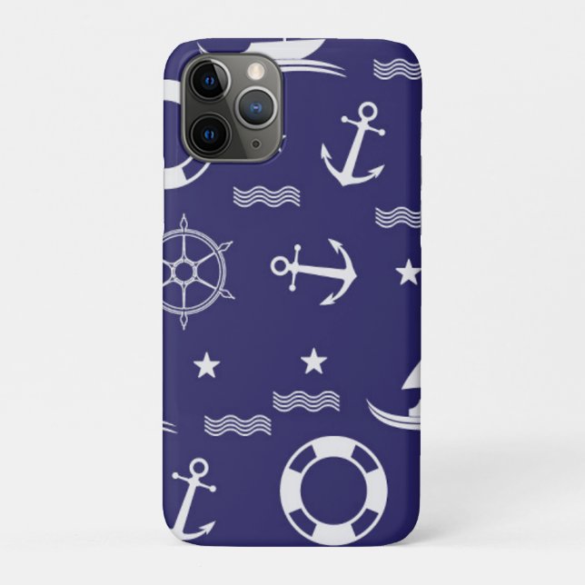 Nautical Navy Blue Seamless Patterns Background Case-Mate iPhone Case (Back)