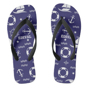 Nautical Navy Blue Seamless Patterns Background Flip Flops