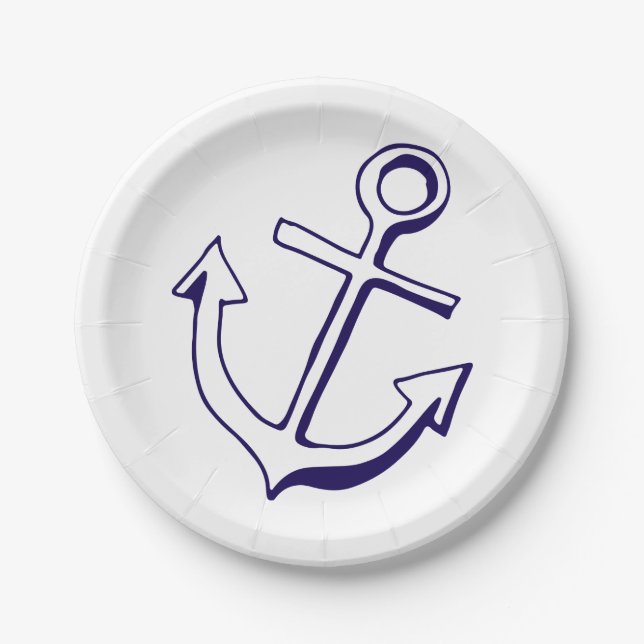 Nautical Navy Blue Ship Anchor Wedding Beach Paper Plates (Front)