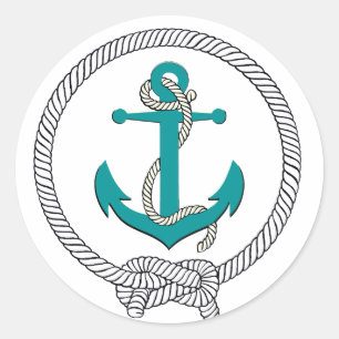 Nautical navy blue silhouette anchor blk rope classic round sticker