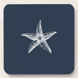 Nautical Navy Blue Simple Elegant Starfish Beverage Coaster