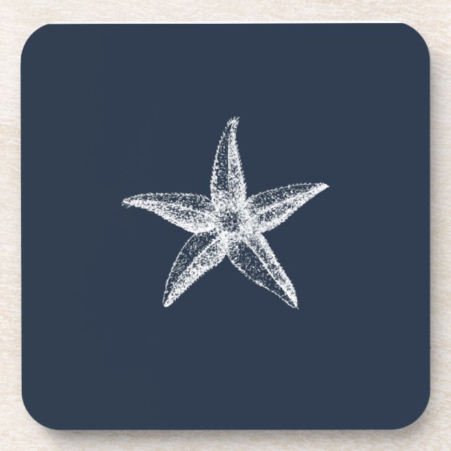 Nautical Navy Blue Simple Elegant Starfish Beverage Coaster (Front)