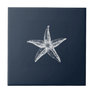 Nautical Navy Blue Simple Elegant Starfish Ceramic Tile