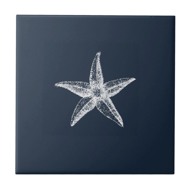 Nautical Navy Blue Simple Elegant Starfish Ceramic Tile (Front)