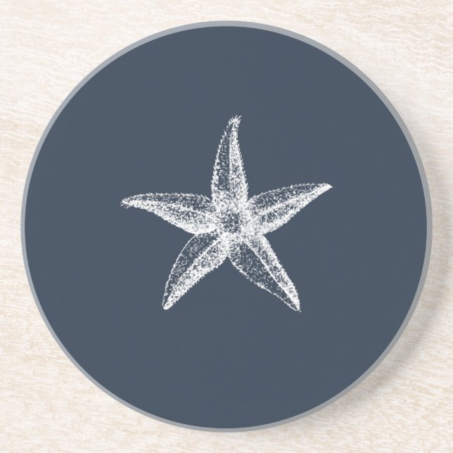 Nautical Navy Blue Simple Elegant Starfish Coaster (Front)