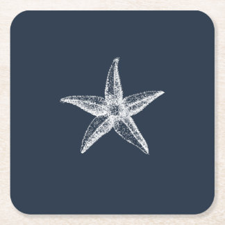 Nautical Navy Blue Simple Elegant Starfish Square Paper Coaster