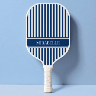 Nautical Navy Blue Simple Striped Modern Custom Pickleball Paddle