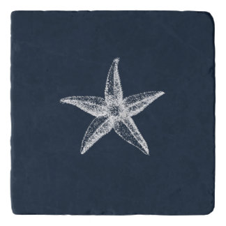 Nautical Navy Blue Starfish & Crab Trivet