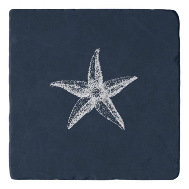 Nautical Navy Blue Starfish & Crab Trivet (Front)