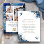 Nautical Navy Blue Starfish Photo QR Code Wedding Invitation