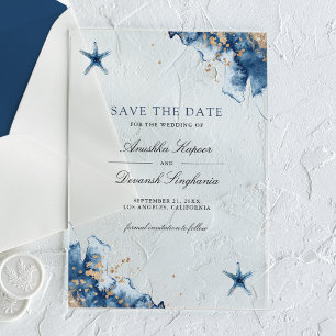 Nautical Navy Blue Starfish Wedding Save the Date