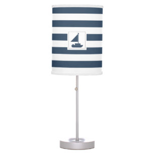 Nautical Navy Blue Stripe with Sail Boat Table Lamp