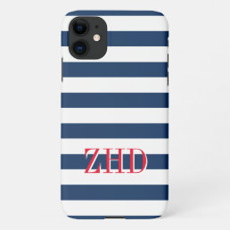 Nautical navy blue stripe Zazzle Basic iPhone Case