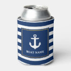 Nautical Navy Blue Striped Anchor Boat Name