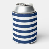 Nautical Navy Blue Striped Anchor Boat Name Can Cooler (Can Back)