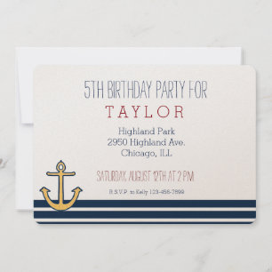 Nautical Navy Blue Stripes Anchor Invitation