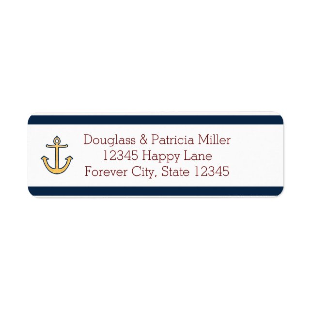 Nautical Navy Blue Stripes Anchor Label (Front)