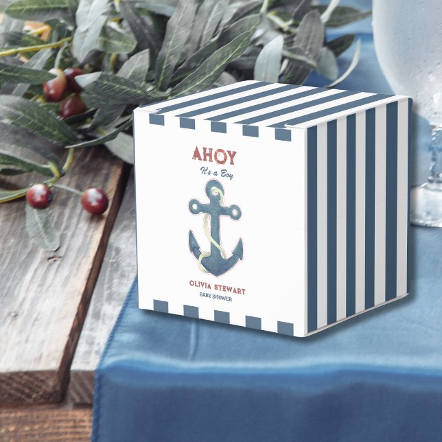 Nautical navy blue stripes Baby shower  Favor Boxes (Creator Uploaded)