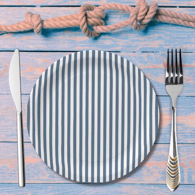 Nautical navy blue stripes Baby shower  Paper Plates (Creator Uploaded)
