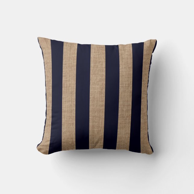 Nautical Navy Blue Stripes Design, Sailing Theme,  Throw Pillow (Front)