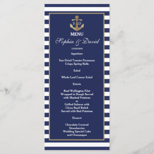 Nautical Navy Blue Stripes Gold Anchor Menu
