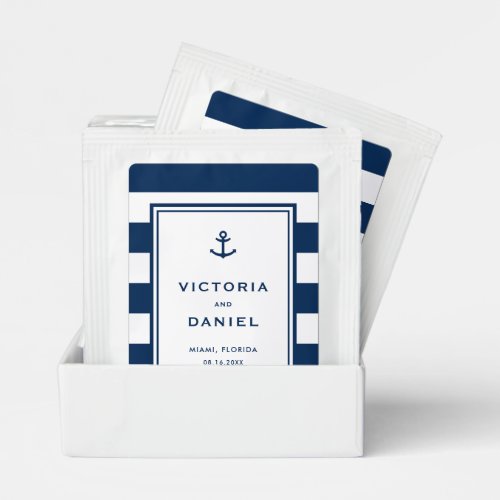 Nautical Navy Blue Stripes Personalized Wedding Tea Bag Drink Mix