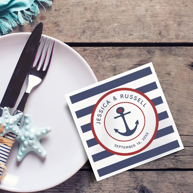 Nautical Navy Blue Stripes Red Crab Paper Napkins (Nautical Navy Blue Stripes Red Crab Paper Napkins)