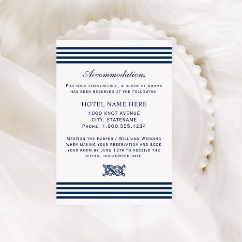 Nautical Navy Blue Stripes Wedding Accommodations Enclosure Card