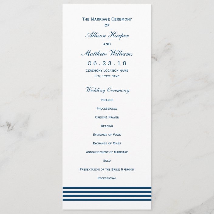 Nautical Navy Blue Stripes Wedding Ceremony Program | Zazzle.com