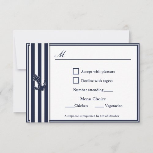 Nautical Navy Blue Swallows RSVP 2 Menu Choice