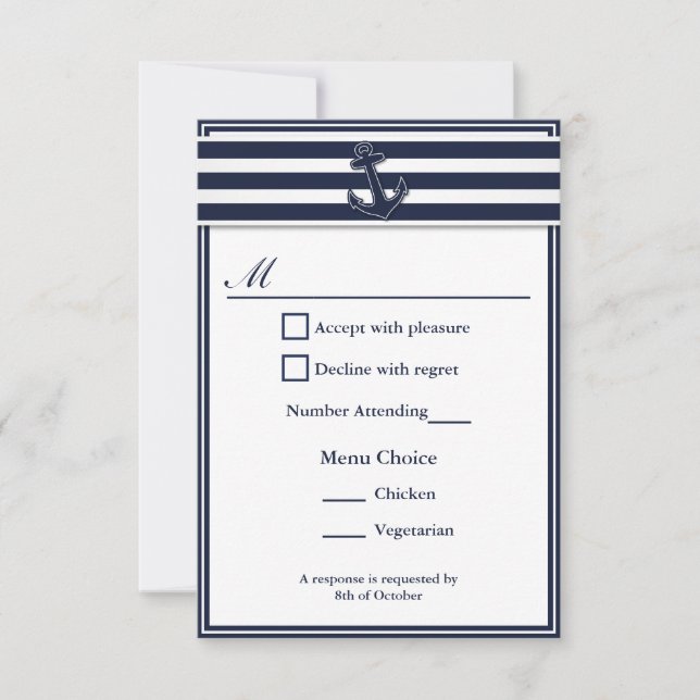 Nautical Navy Blue Swallows RSVP 2 Menu Choice (Front)