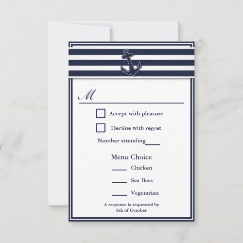 Nautical Navy Blue Swallows RSVP 3 Menu Choice