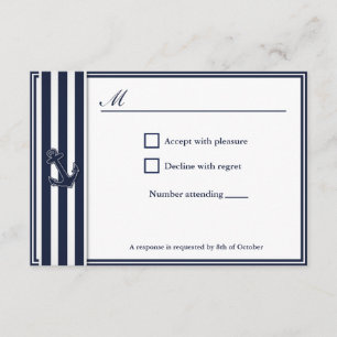 Nautical Navy Blue Swallows RSVP invititation Card