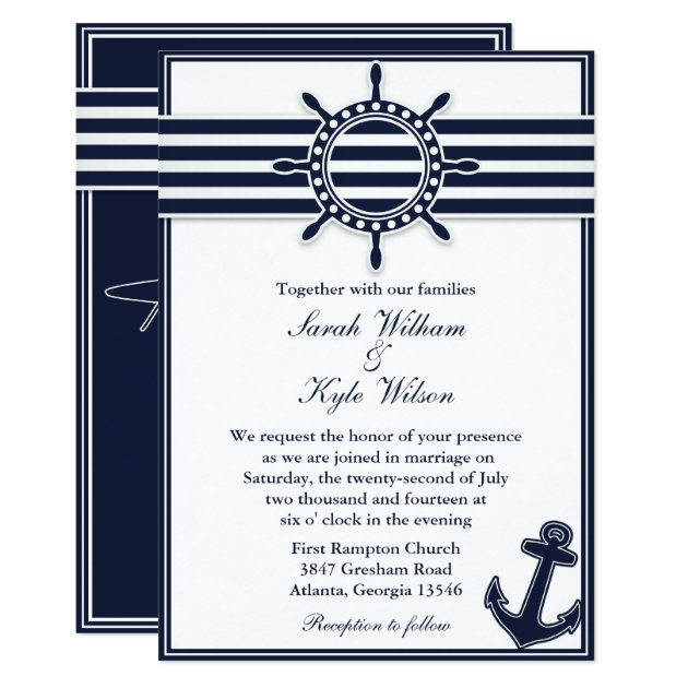 Nautical Navy Blue Swallows Wedding Invitation