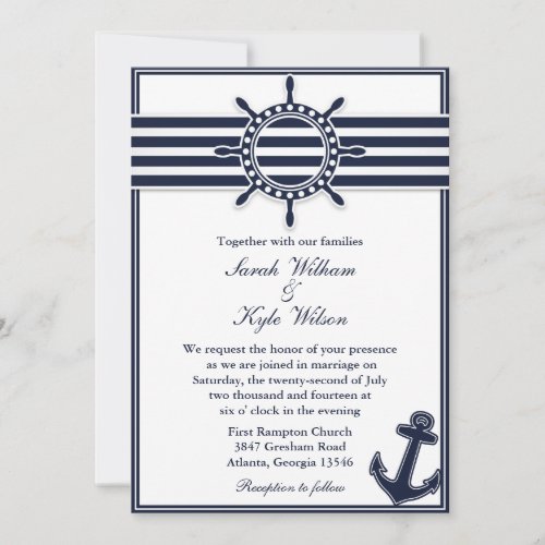 Nautical Navy Blue Swallows Wedding Invitation
