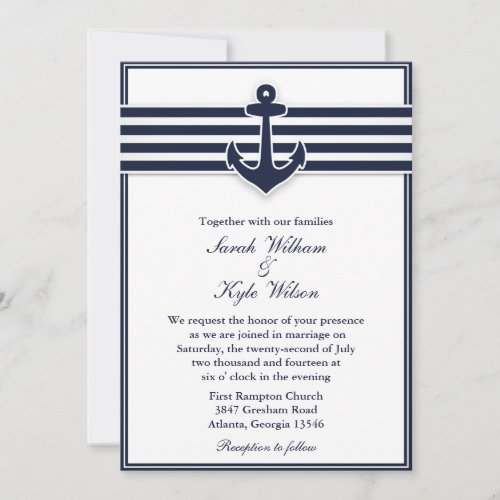 Nautical Navy Blue Swallows Wedding Invitation