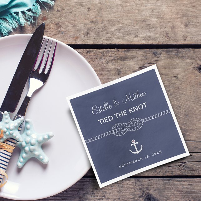 Nautical Navy Blue Tied the Knot Wedding Napkins (Nautical Navy Blue Tied the Knot Wedding Napkins)