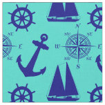 Nautical Navy Blue Turquoise Pattern Fabric