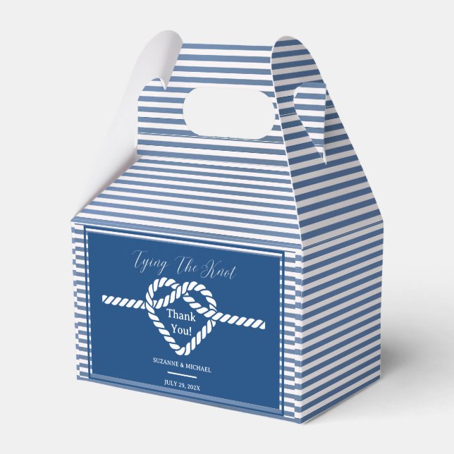 Nautical Navy Blue Tying Knot Stripes Wedding  Favor Boxes (Front Side)