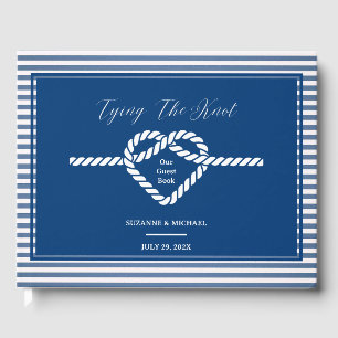 Nautical Navy Blue Tying Knot Stripes Wedding Guest Book