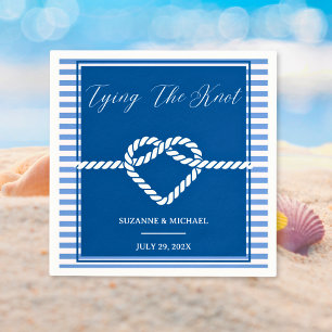 Nautical Navy Blue Tying Knot Stripes Wedding  Napkins