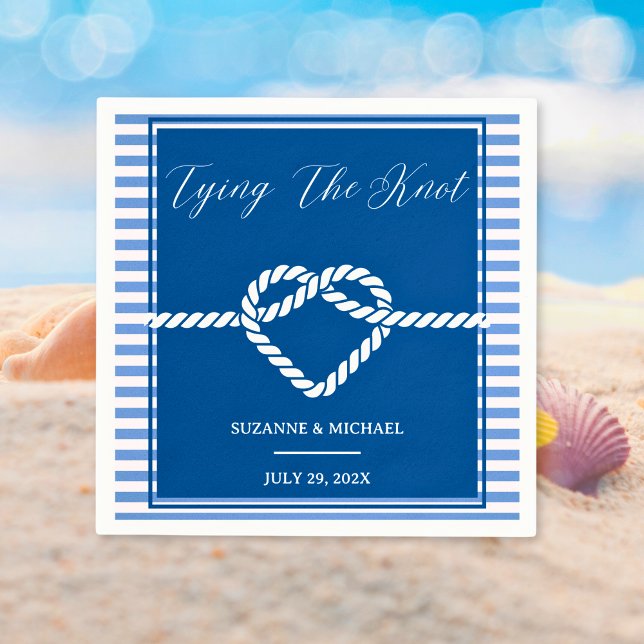 Nautical Navy Blue Tying Knot Stripes Wedding  Napkins (Nautical Navy Blue Tying Knot Stripes Wedding Napkins)