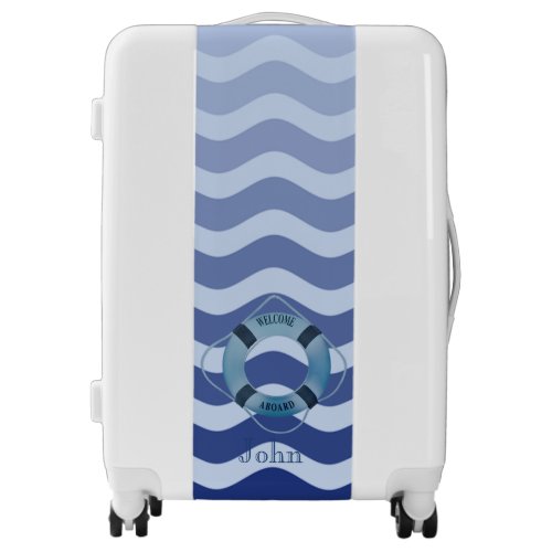 Nautical Navy Blue Waves Stripe Luggage