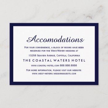 Nautical Navy Blue Wedding Accommodations Hotel Enclosure Card by coastal_life at Zazzle