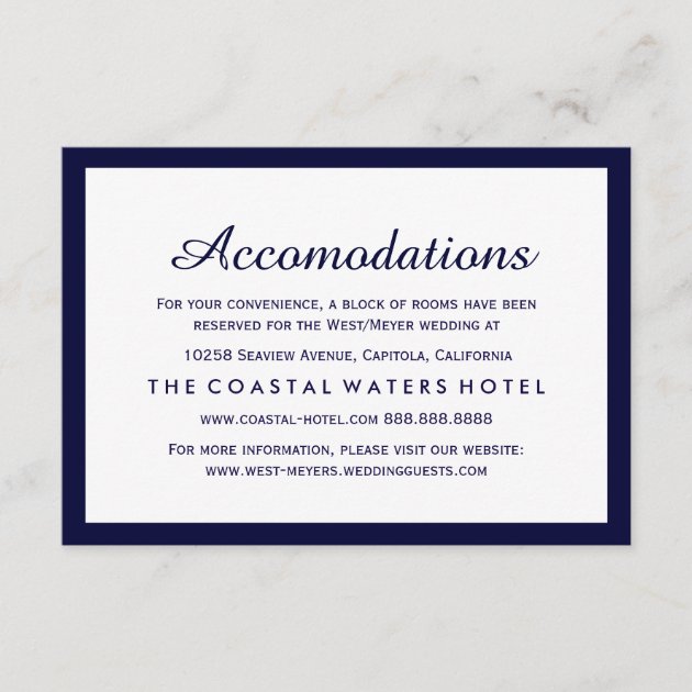 Nautical Navy Blue Wedding Accommodations Hotel Enclosure Card