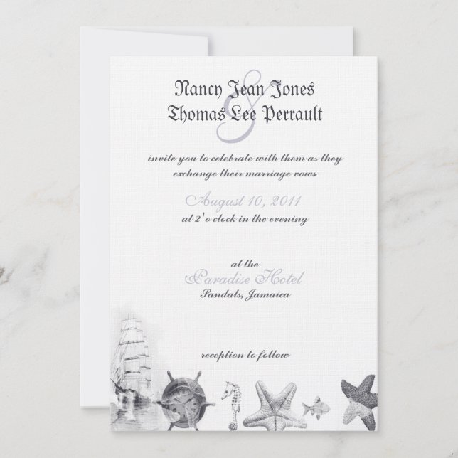 Nautical Navy Blue Wedding Invitation (Front)