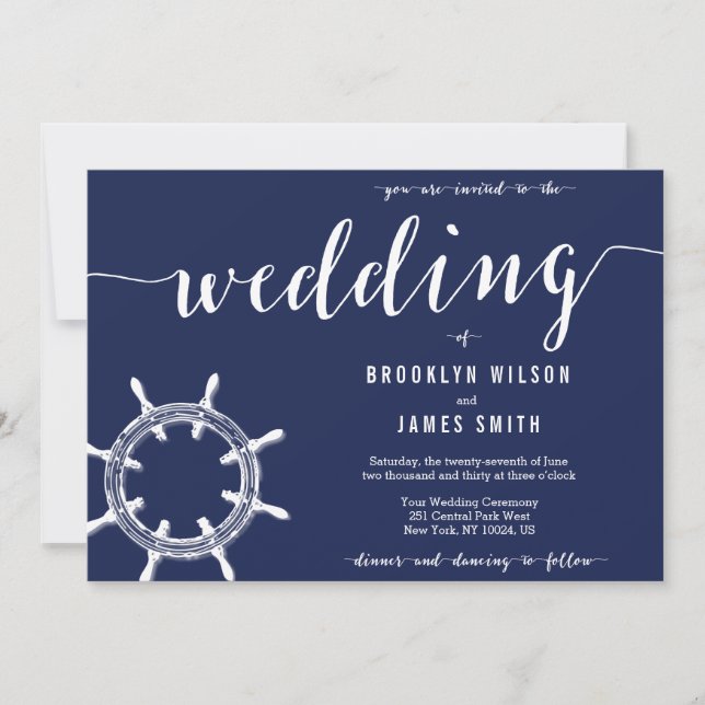 Nautical Navy Blue Wedding Invitation Wheel (Front)