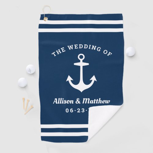 Nautical Navy Blue Wedding Monogram Boat Anchor Golf Towel