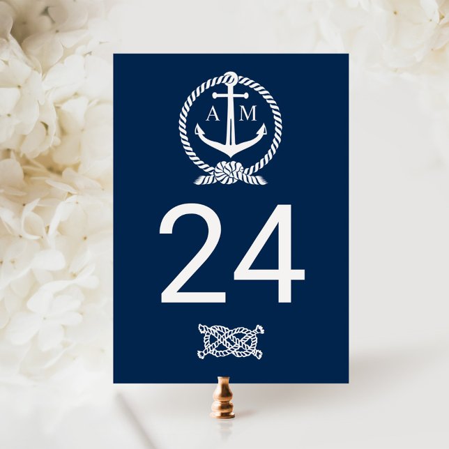 Nautical Navy Blue Wedding Monogram Table Number (Creator Uploaded)